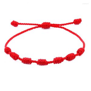 Strand kırmızı telli bilezikler 7 düğüm ile ayarlanabilir iyi şans kordon bilezik muska koruma için dostluk erkekler kadın çift hediye