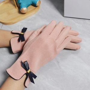 Дизайнерские женские зимние розовые шерстяные перчатки, элегантные ветрозащитные теплые перчатки во французском стиле с флисовой подкладкой, подарок на свидание на открытом воздухе
