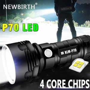 Torches P70 Super Bright Led Flashlight High Power Camping Light USB Rechargeable Flashlight Waterproof Light 26650 Battery Flashlight Q231130