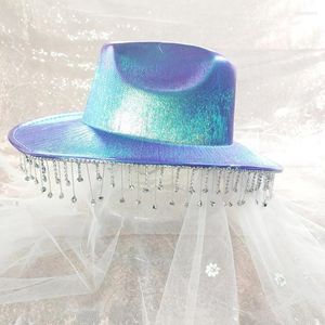 Berets Neon Cowboy Hat Tassel Glitter Wild For Bachelorette Party Disco Actor Actress Drop