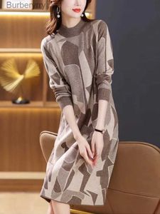 Vestidos casuais básicos moda coreana impressão pullovers de malha para mulheres outono inverno cashmere grosso vestido de camisola quente 2023 elegante vestidos de baile soltosL231130