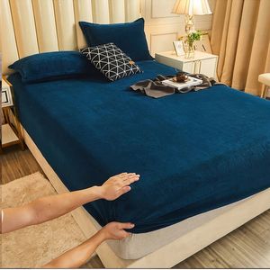 Bedding sets WOSTAR Soft warm plush fitted sheet elastic mattress cover fluffy velvet fleece bed linen winter couple double bed bedding 150cm 231129