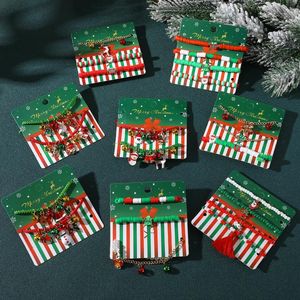Браслеты-звенья в богемном стиле, 4 шт., красный, зеленый, Санта-Клаус, рождественская елка, подарочная коробка, браслет из мягкой глины, хрустальные бусины, женские украшения из бисера