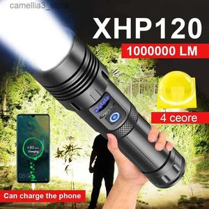 Torches Super XHP120 Powerful Led Flashlight XHP90 High Power Torch Light Rechargeable Tactical Flashlight 18650 Usb Camping Lamp Q231130