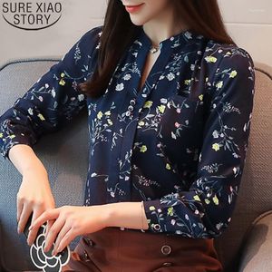Kadın Bluzlar Moda 7 Renk Baskı Gömlek Kadın Bahar Uzun Kollu Şifon Bluz Çiçek Ve Gömlek Blusas OL Tarzı Z0001