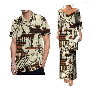 Sıradan Elbiseler Polinezya Kadınları Seksi Büyük V Boyun Elbise Samoan Kültür Erkekler Gevşek Fit Gömlek Şık Çift Kıyafet Hawai Stil Eşleştirme