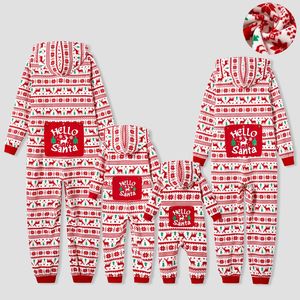 Aile Eşleşen Kıyafetler Patpat Noel Festivali Teması Baskı Uzun Kollu Fleece Hooded Onesies Pijama Alevine Dayanıklı 231129