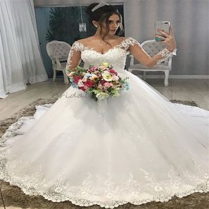 Prenses Gelinlik Bling Balo Ball Gown Hispanik Ülke Tarzı Boho Gelin Gowns Apliques Dantel Uzun Kollu Mahkeme Tren Rüyası Son Yunan Gelin Stravagant Mariee