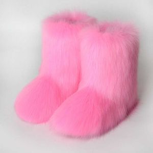 Tasarımcı Ayakkabı Lady Kış Kışlı Sahte Sahte Tilki Botları Lady Furry Sıcak Snowshoes Lüks Ayakkabı Kız Kürklü Ayakkabı Moda Kış Ayakkabıları