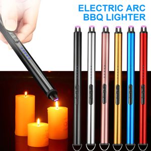 wholesale USB Electric Rechargeable Long Kitchen Lighter For Stove Windproof LED Plasma Arc Flameless Candle Unusual Lighters