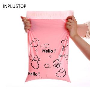 Mail Bags INPLUSTOP 50Pcs HELLO Design Mailing Logistics Cartoon Bear Printing Gifts Boxes Packing Pouch Express Courier Bag 230428