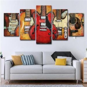 Duvar Art Canvas Resimleri 5 Panel Modern Müzik Gitar Çerçeve Yağlı Boya Tuval Yatak Odası için Duvar Resim Çevremsiz Futbol298W