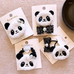 Аксессуары для волос, плюшевые милые заколки в виде панды для девочек, черно-белая веревочная ткань с животными для родителей и детей