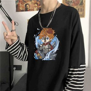 Erkek Tişörtleri Harajuku Kawaii Tartaglia Genshin Etki Tişörtleri Unisex Uzun Kollu Manga Karikatür Cosplay Oyunu Yaz Büyük Boyut T-Shirt Y2302