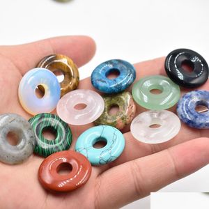 Takılar 25mm Çeşitli Doğal Taş Kristalleri Gogo Donut Gül Kuvars Kolyeler Şanslı Mücevher Yapma Toptan Drop De Dhgarden Dhuqj