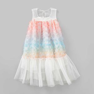 Kızın yaz kızları kolsuz örgü elbise 2023 yeni çocuklar sevimli çiçek elbiseleri çocuklar patchwork giyim en iyi hediye #6855 0131