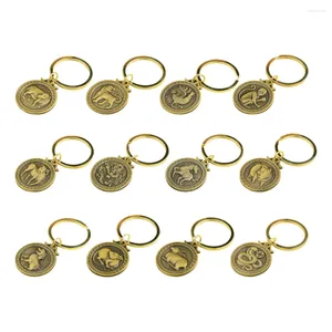 Anahtar zincir Zodyak Çin Anahtar Takımları Kolye İşareti Shui Feng Charm Ring Fortune Yıl Hayvan Tutucu Çanta Şanslı Çantalar