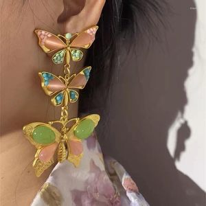 Dangle Küpeler Renkli Retro Opal Kelebek Uzun Damla Metal Geometrisi Kadınlar için Seyahat Takıları Abartılı 2023 Vintage