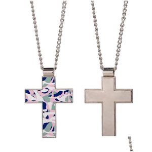 Подвесные ожерелья мода DIY Сублимация пустые мужские ожерелье Sier Cross Designer Jewelry Women Man Chain Po Frame для пар DHV0M