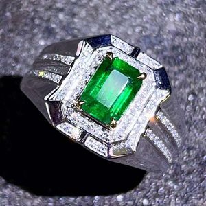 Küme halkaları ince mücevherler 18k beyaz altın 1.26ct doğal muzo yeşil zümrüt elmas yüzük erkekler için üçüncü taraf değerlendirme moda mücevher