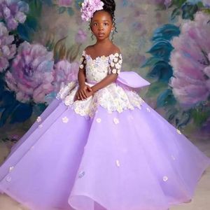 Princess Cute Lilac Sheer Neck Flower Girl Dresses Ball Gown Tulle Lilttle Kids Birthday Pageant Weddding Gowns BC15050