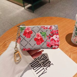 Carteira feminina designer chaveiro moda bolsa de couro chaveiros marca flor colorida zíper moeda titular do cartão de crédito saco