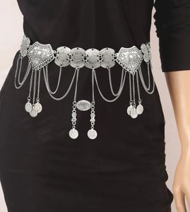 Bel Zincir Kemerler Vintage Gümüş Renk Etnik Metal Oyma Uzun Para Püskül Göbek Çingene Afgan Elbise Hint Vücut Takı 230201