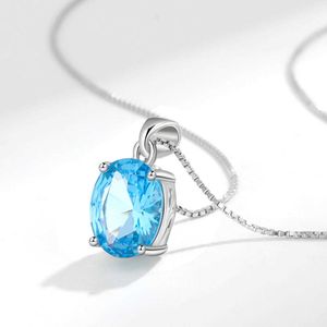 Kolye Kolyeler Lüks S925 STERLING Gümüş 7*9mm Mavi Zirkon Kolye Kadınlar için Yapay Topaz Güzel Takı Yıldönümü Hediyesi Karısı G230202