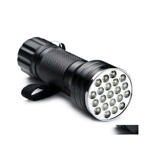 Факелы Purple 395LM 21Led UV Tra Violet Flashlight Torch Light Lamp Mini Flash for Blacklight Invisible алюминиевого сплава.