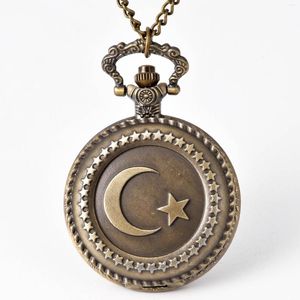 Cep Saatleri Vintage Watch Bronz Tasarım Ay Yıldız Dairesi Kuvars Erkekler ve Kadınlar İçin Antik Güzel Hediye