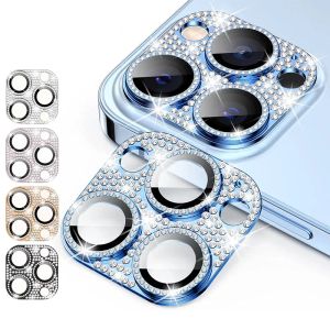 Lente de câmera de metal diamante protetor de vidro temperado brilhante colorido resistente a arranhões para iPhone 15 14 13 12 Mini 11 Pro Max com caixa de varejo
