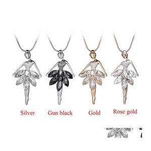 Kolye Kolye Moda Bale Kız Dansçı Kolye Kristal Rhinestone Charms Balerin Uzun Zincir Beyan Mücevher Noel Dr OTWQX