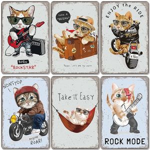 Cartaz de placas de lata de metal vintage legal para gatos Aproveite a vida Placa de metal para animais Placa retrô Pet Shop Bar Pub Decoração de parede para casa 20 cm x 30 cm Woo