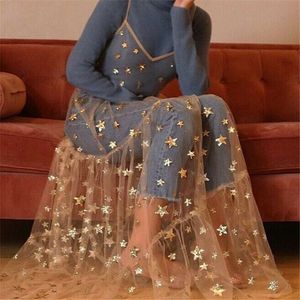 Sıradan elbiseler artı beden yaz tatlı tül spagetti kayışları uzun kadın moda bling elbise 230203 görmek