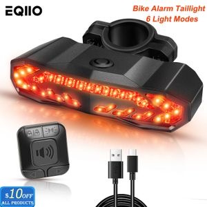 Bisiklet Işıkları EQIIO Bisiklet Alarm Tail Işık Anti Hırsızlık LED 6 Mod USB Şarj Edilebilir Su Geçirmez Arka Ilight Akıllı İndüksiyon Fren Arka Lamba 230204