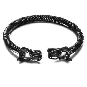 Bangle Punk estilo preto cor dourada dragão duplo dragão animal parafuso de zinco liga de abertura de liga de zinco para homens jóias de festa