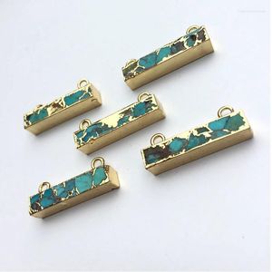 Kolye Kolyeleri 5 PCS Doğal Altın Çerçeve Silindirik Turquoises Katman Madeni DIY Mücevher Yapımı için Çift Çubuk