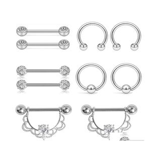 Nipple Rings Fashion Jewelry Stainless Steel Navel Belly Lip Eyebrow Bar Ring Ball Piercing Kit Body Drop Delivery Dhw02