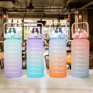 Water Bottles 2 Liter Water Bottle with Straw Female Girls Large Portable Travel Bottles Sports Fitness Cup Summer Cold Water with Time Scale 230204
