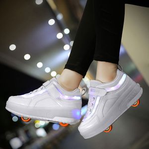 Spor ayakkabıları paten ayakkabıları çocuklar için çocuklar erkek çocuklar moda moda gündelik spor spor ayakkabılar oyun hediyesi 2 tekerlekler LED yanıp sönen ışık botları 230203
