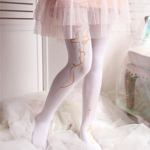 Kadın Socks Prenses Kız Lolita Çorap Pantolon Taç Gotik Siyah Beyaz Baskı Cross Pantyhose Limited XWZ-L012