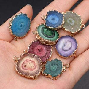 Charms de pedra natural agates pingentes pingentes coloridos de fatia de ônix para jóias fabricando brinco de colar DIY 20x25-23x28mmCharms