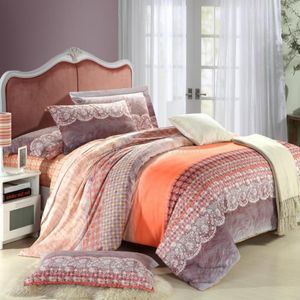 Bedding conjuntos de cama de algodão linho super macio macio macio de cama legal Four Seasons Orange Plaid Duvet Tampa do edredom Lace Lace