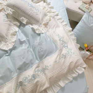 Yatak takımları oloey Mısır pamuk seti yumuşak yorgan kapağı düz yatak sayfası yastık kılıfları prenses dantel tasarım 4pcs