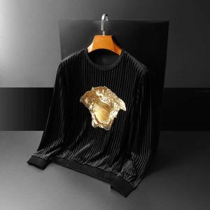 Роскошная футболка Med Толстовка Дизайнерская толстовка с капюшоном Модная вышивка Золотой бархатный свитер Пуловер с круглым вырезом Повседневные мужские нижние рубашки с капюшоном