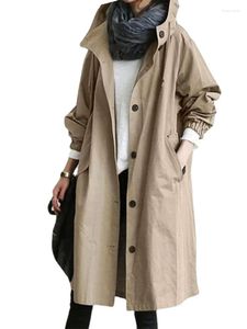Women's Trench Coats S-5XL Size Chic Women Coat With Cap Button Casual Women's Long Outerwear Loose Overcoat Autumn Winter Fashion