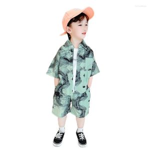 Giyim Setleri Erkek Bebek Giysileri Set Yaz 2023 Rahat Vintage Baskı Kısa Kollu Üst Şort 2 ADET Çocuklar Için Bebek Takım Elbise 2-11Y