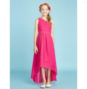 Kız Elbiseler A-line Asimetrik Junior Nedime Elbise Şifon Kolsuz Bir Omuzlu Kanat / Şerit Doğal