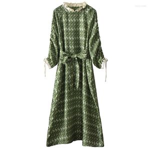 Günlük elbiseler üst düzey cilt ferahlatıcı yeşil dantel yaka bel gerçek ipek dimi elbise kadınlar 20230117