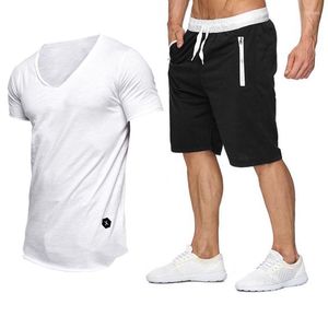 Magliette da uomo Moda uomo Set da due pezzi Pantaloncini con scollo a V slim fit Completo estivo Tops Tees Street Tshirt Clothing